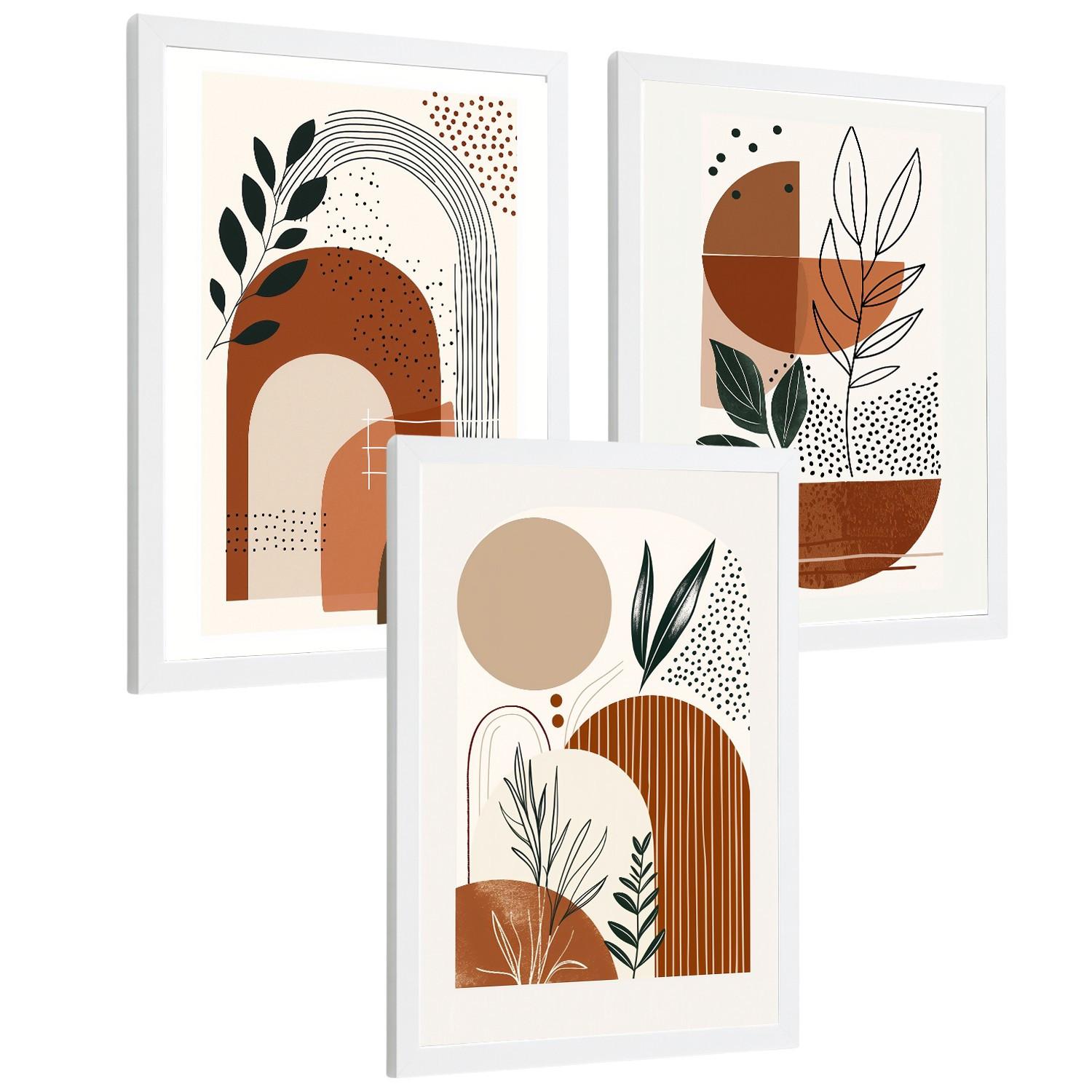 POSTER 3er Kunstdruck-Set Wandbilder Abstrakt Floral modern Wohnzimmer Deko, Schlafzimmer, Küche, Badezimmer Rahmenlos A4 - Weiß, Papier (29.7/1/21cm) - Nacnic