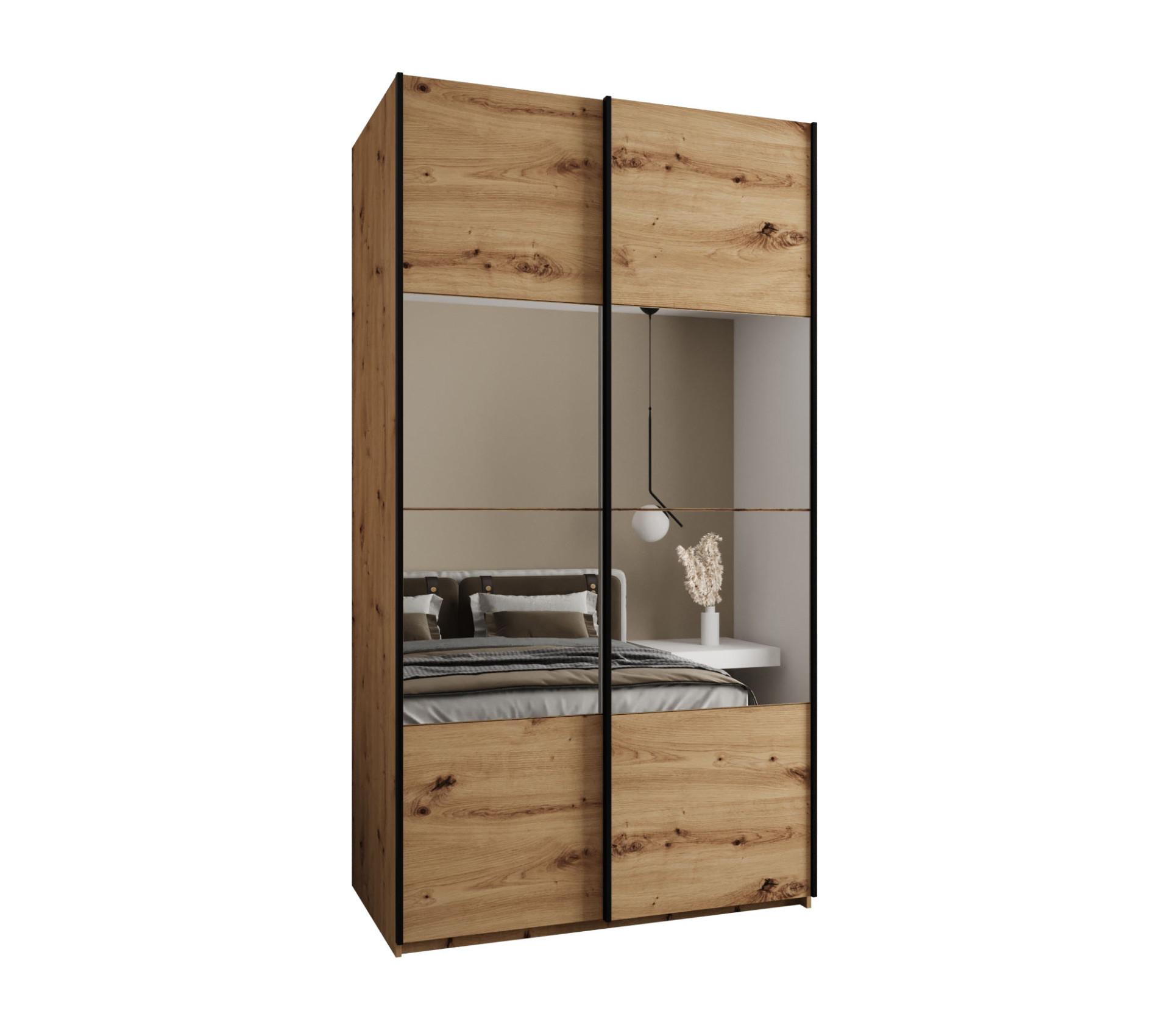 SCHWEBETÜRENSCHRANK 245,5/130/64 2-türig - Schwarz/Eiche Artisan, Holz/Metall (130/245/64cm) - Abiks Möbel