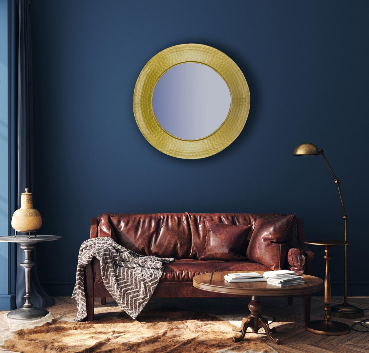 WANDSPIEGEL Rund Metall Gold 60 cm Hammerschlag-Optik - Goldfarben, Glas (60/60/9cm) - KADIMA DESIGN