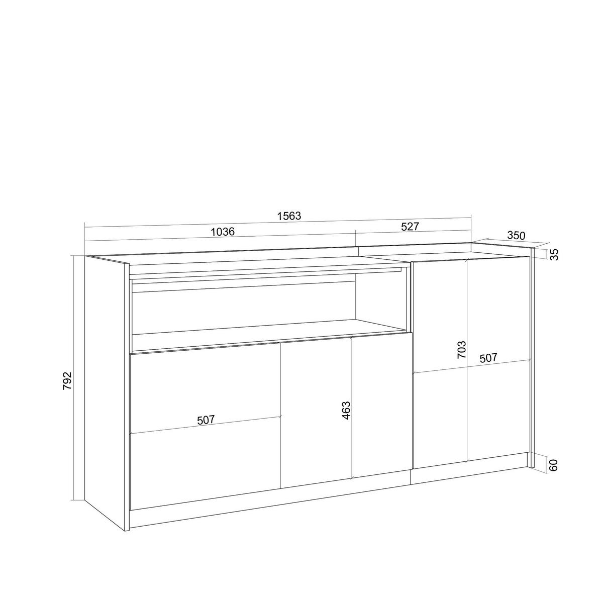 SIDEBOARD, Dunkler Eiche und Schwarz, 156/37/80cm, mit Led - Dunkelbraun, Holzwerkstoff (156/80/37cm) - Skraut Home