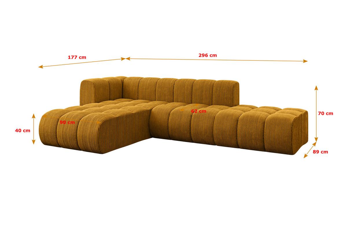 ECKSOFA modulares Sofa Zuvon-L1 - 296x177x70 cm Senfgelb - Currygelb, Holzwerkstoff/Textil (296/177cm) - ALTDECOR