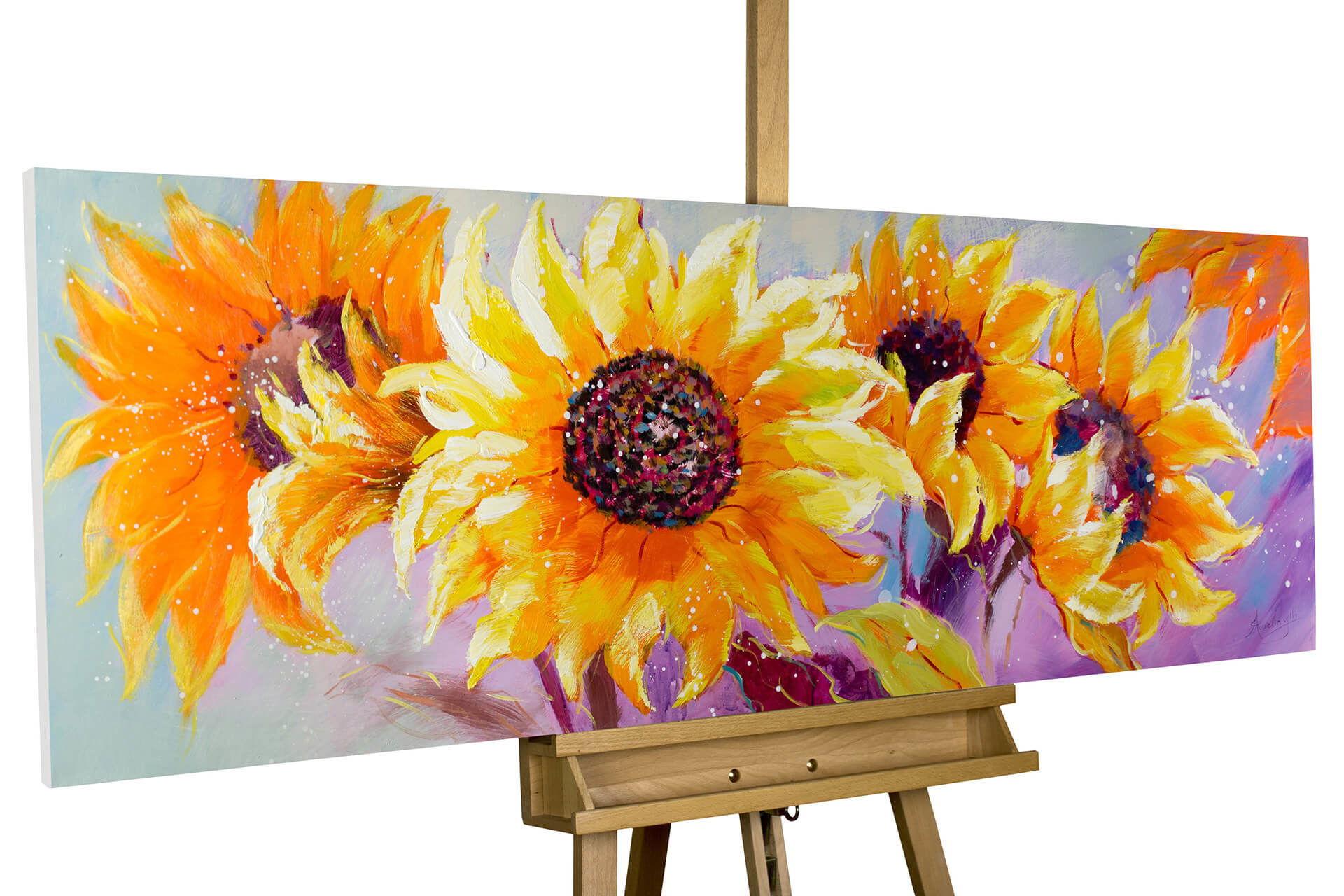 ACRYLBILD HANDGEMALT 150/50 cm - Gelb/Orange, Holz/Textil (150/50cm) - KUNSTLOFT