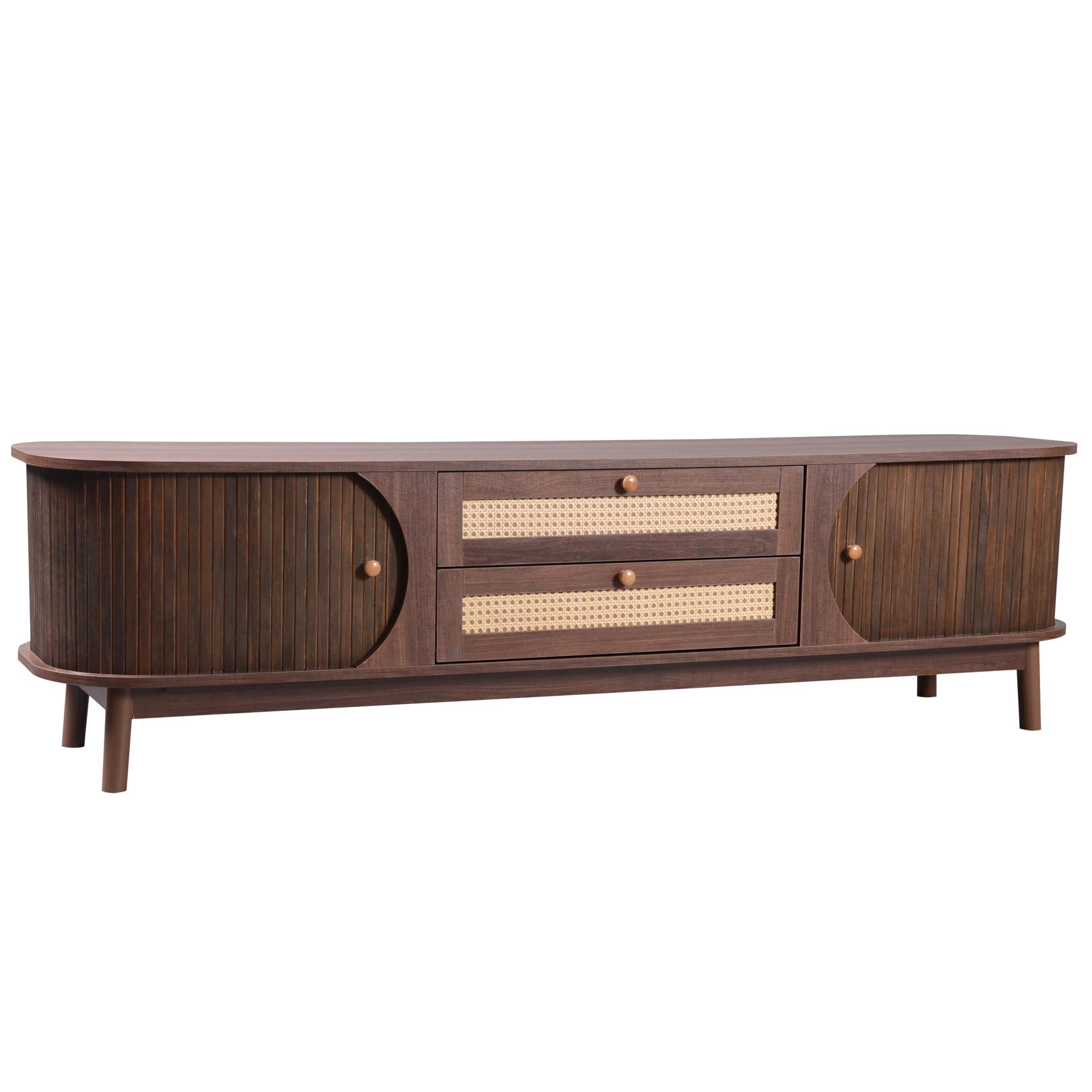 TV-SCHRANK Landhausstil Rattan-Front & Holztüren - Weiß, Naturmaterialen/Holzwerkstoff (170/46/40cm) - Urban Meuble