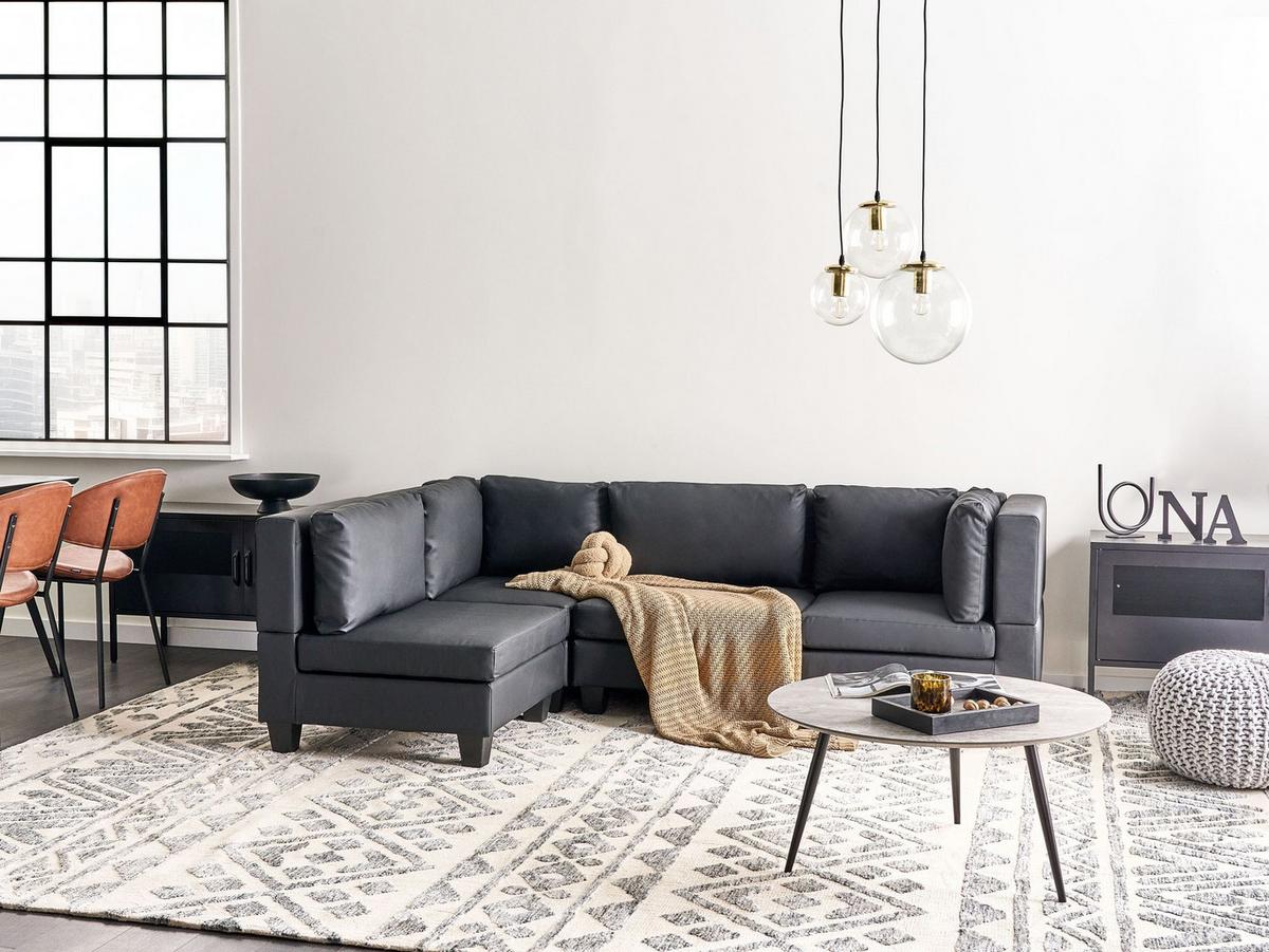 ECKSOFA Modul 4-Sitzer rechtsseitig Schwarz Kunstleder Unstad - Schwarz, Kunststoff (228/152cm) - Beliani