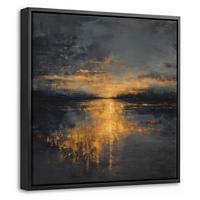 LEINWAND Bilder mit Rahmen - Goldene Reflexion auf dem Wasser - 20x20 - Anthrazit, Textil (20/20cm) - MuchoWow