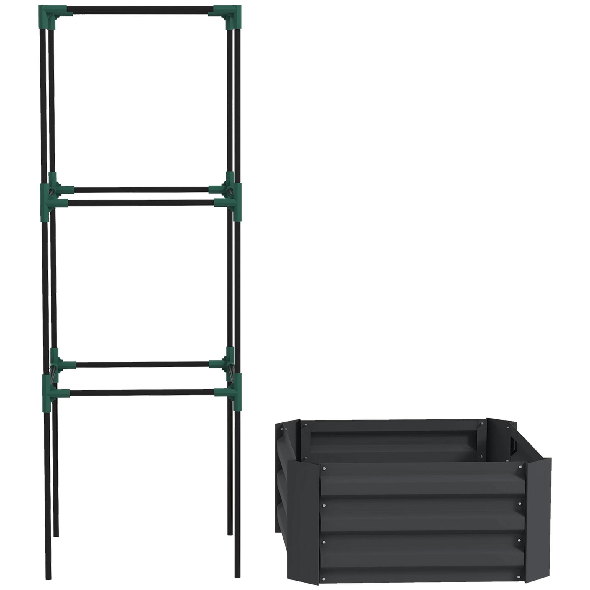HOCHBEET mit Rankhilfe offenem Boden, Gemüsebeet für Garten - Dunkelgrau, Metall (61/140/61cm) - Outsunny
