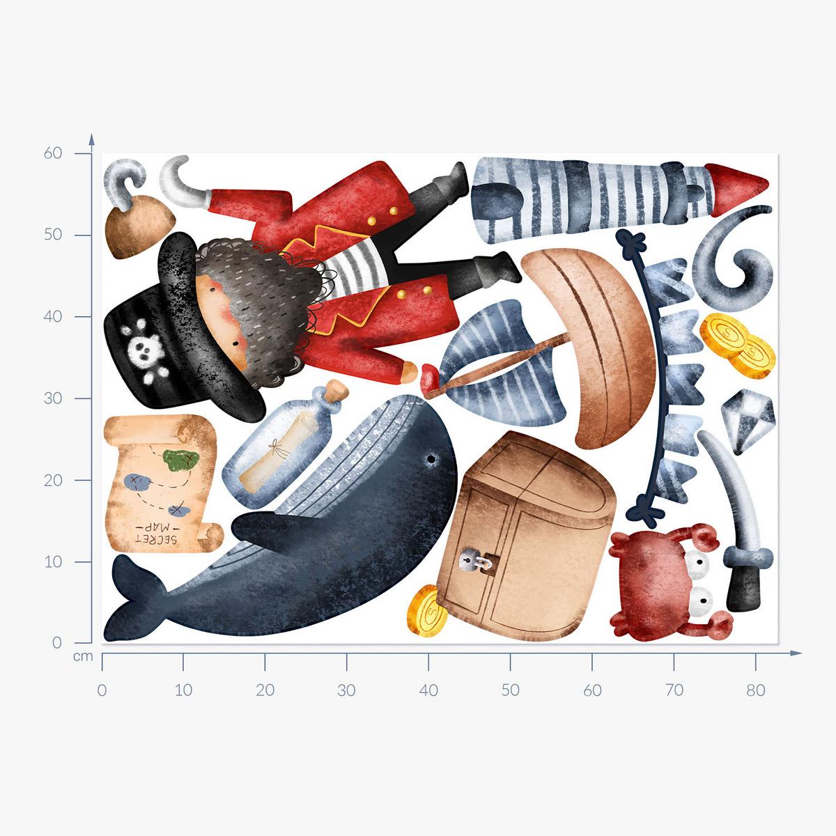 WANDAUFKLEBER 60x83cm - Piratenwelt - Multicolor, Kunststoff (60/83/0.1cm) - Wallfluent
