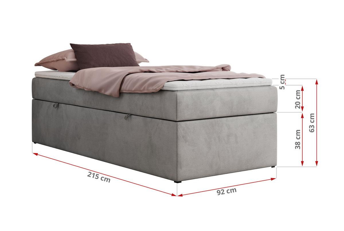 BOXBETT ZERO 90/200 - Hellgrau Velvet - H3 - Topper T25 - Hellgrau, Textil (90/200cm) - MKS