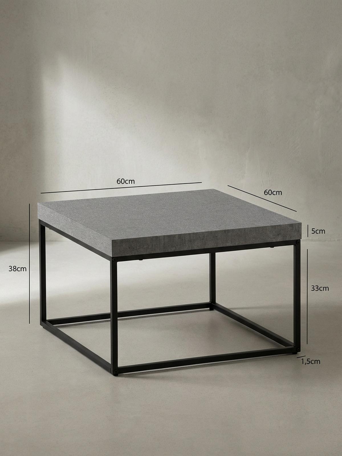 COUCHTISCH in Stein-Optik mit Metallbeinen im modernen Design, Grau 60x60x38 cm - Schwarz/Grau, Holzwerkstoff/Metall (60/60/38cm) - KADIMA DESIGN