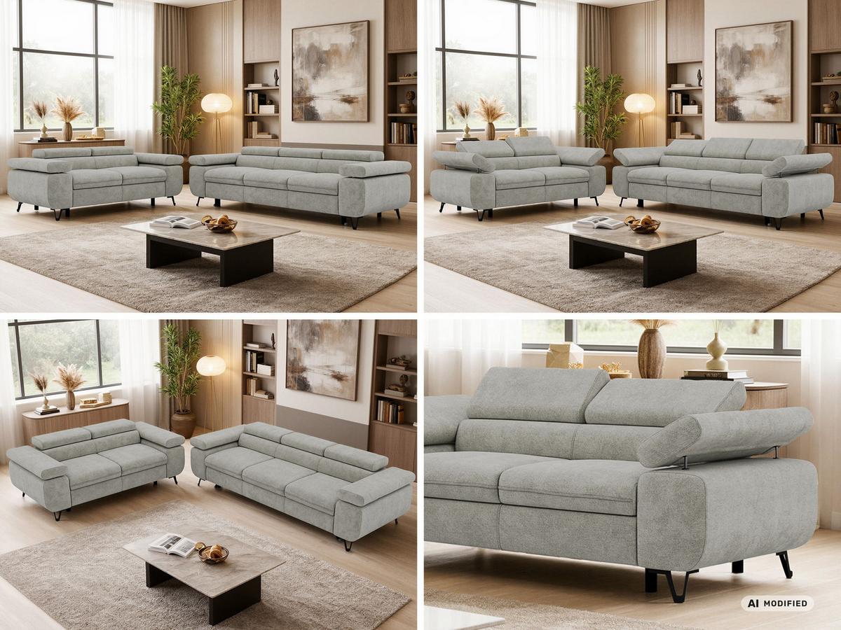 SITZGARNITUR PETERS 2+3 - Grau Stukture - Anthrazit/Schwarz, Textil/Metall (262/76/99cm) - MKS