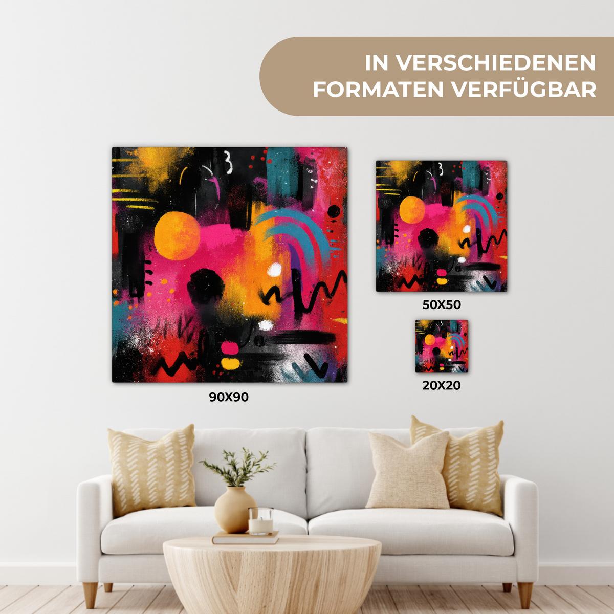 LEINWANDBILD Farbflächen - Formen - Bunt - Abstrakt Wandbild Wohnzimmer 50x50 cm - Pink, Textil (50/50cm) - MuchoWow