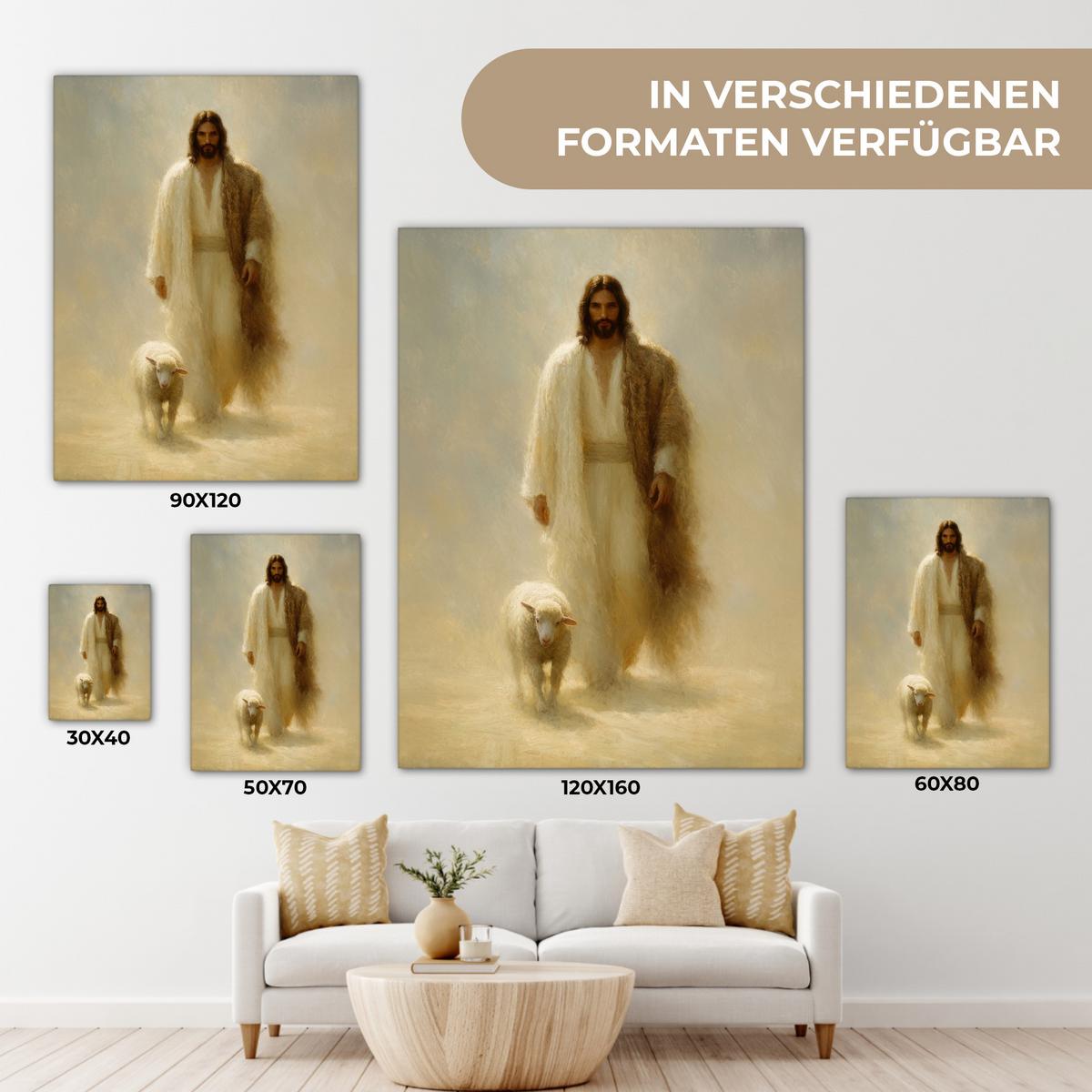 LEINWANDBILD Schaf - Jesus - Pinselstriche - Abstrakt Room Decor 30x40 cm - Sandfarben, Textil (30/40cm) - MuchoWow