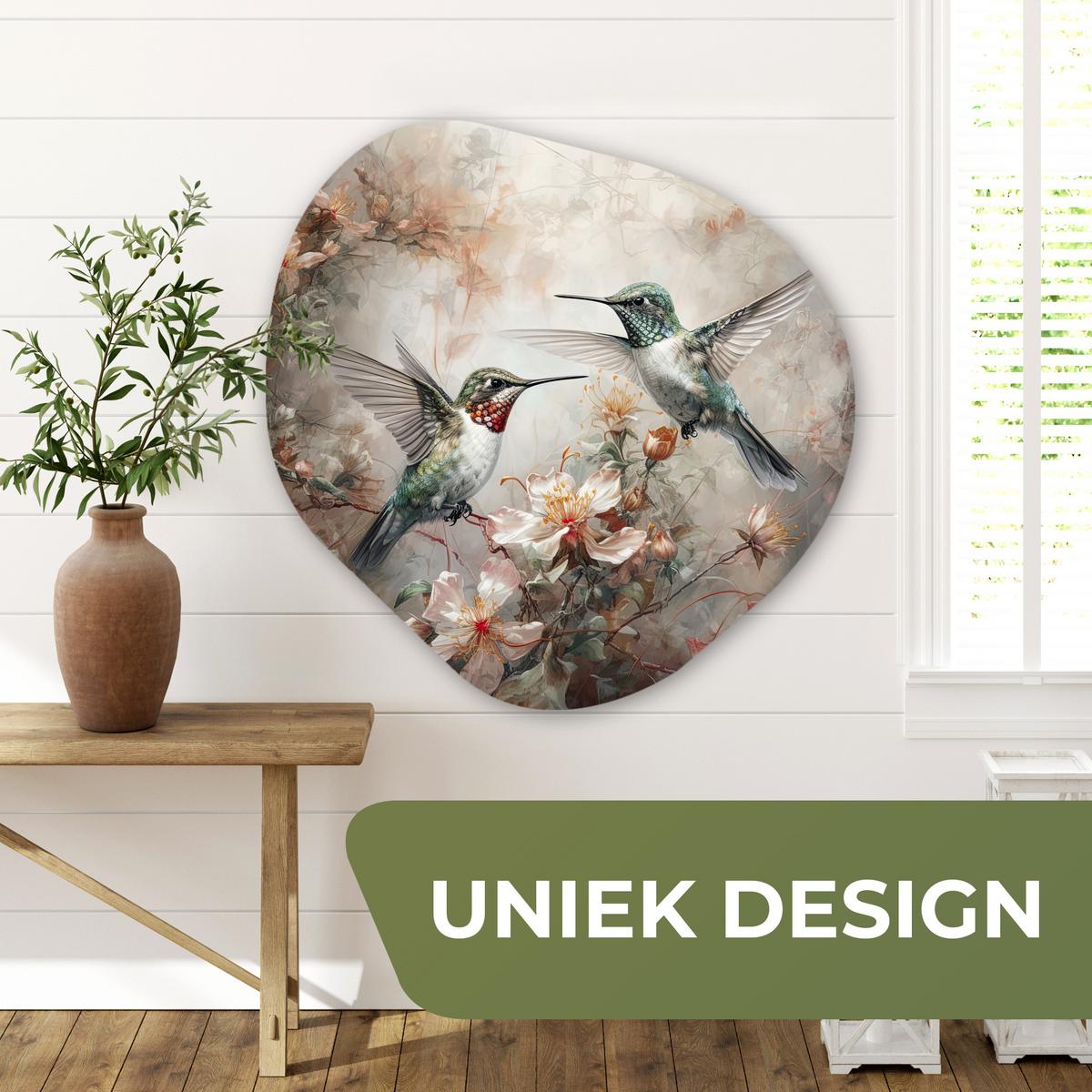 WANDBILD Kolibri - Vögel - Blumen - Pflanzen Room Decor 90x90 cm - Hellgrün, Kunststoff (90/90cm) - MuchoWow