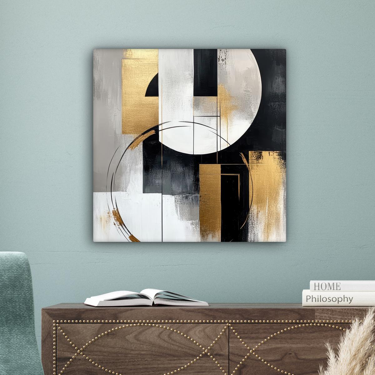 LEINWANDBILD Abstrakt - Gold - Silber - Formen - Ästhetik Wandbild Wohnzimmer 50x50 cm - Multicolor, Textil (50/50cm) - MuchoWow