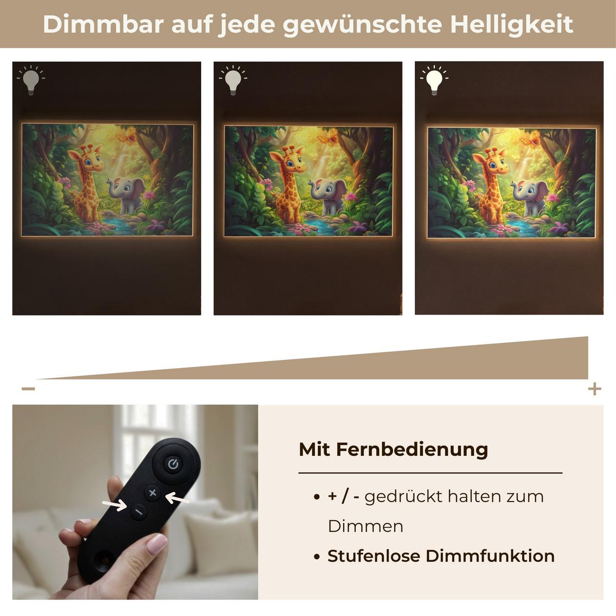 NACHTTISCHLAMPE MIT AKKU Giraffe - Elefant - Blumen - Dschungel 100x70 cm - Grün, Holzwerkstoff (8/100/70cm) - OnlyWow