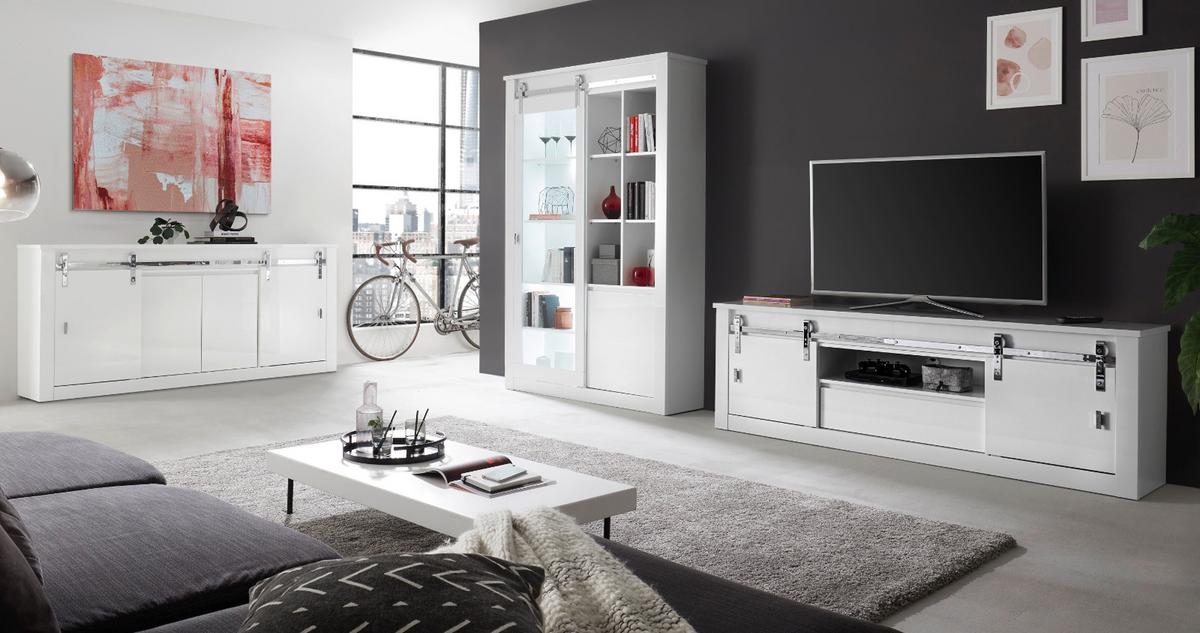 SIDEBOARD weiß Hochglanz 201 x 92 cm, Kommode mit Soft-Close - Chromfarben/Weiß Hochglanz, Holzwerkstoff/Kunststoff (201/92/43cm) - Furn.Design