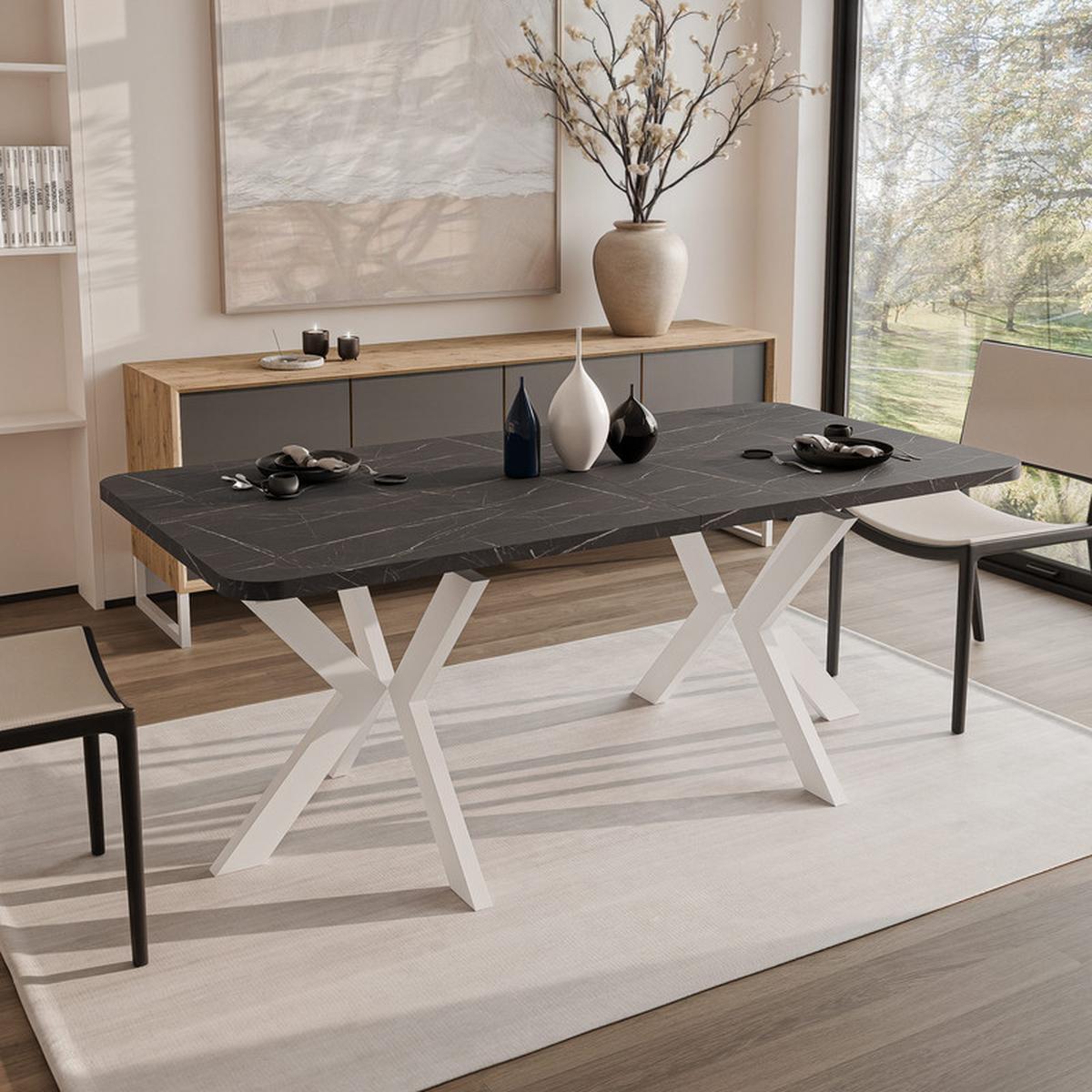 AUSZIEHTISCH DANTON 200/100/76 cm, Weiß / Grigia Pietra (Steingrau) - Weiß/Grau, Holzwerkstoff/Metall (100/200/76cm) - Idohome