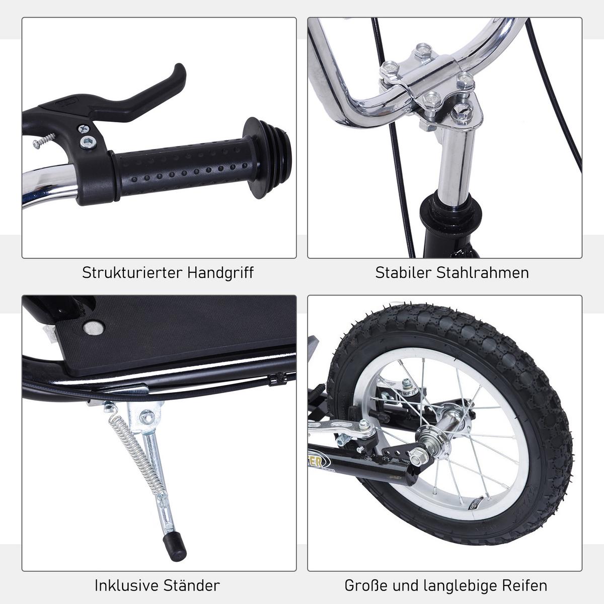 KINDERROLLER, Schwarz/Rosa, Stahl+ Gummi - Schwarz, Metall (135/58/100cm) - HOMCOM