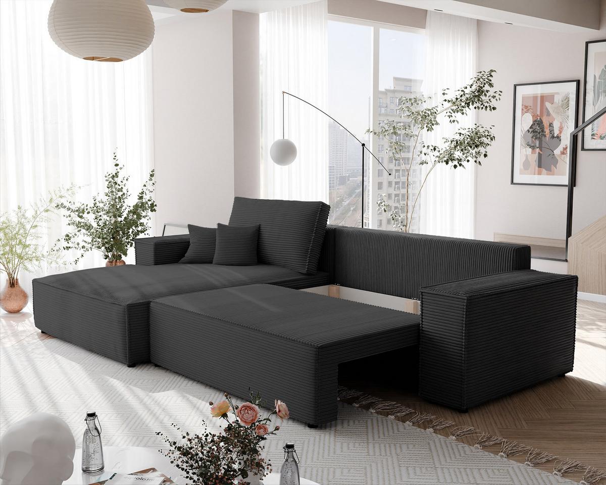 ECKSOFA NOVA Links mit Schlaffunktion und Bettkasten Anthrazit - Anthrazit, Kunststoff/Textil (294/185cm) - Idohome