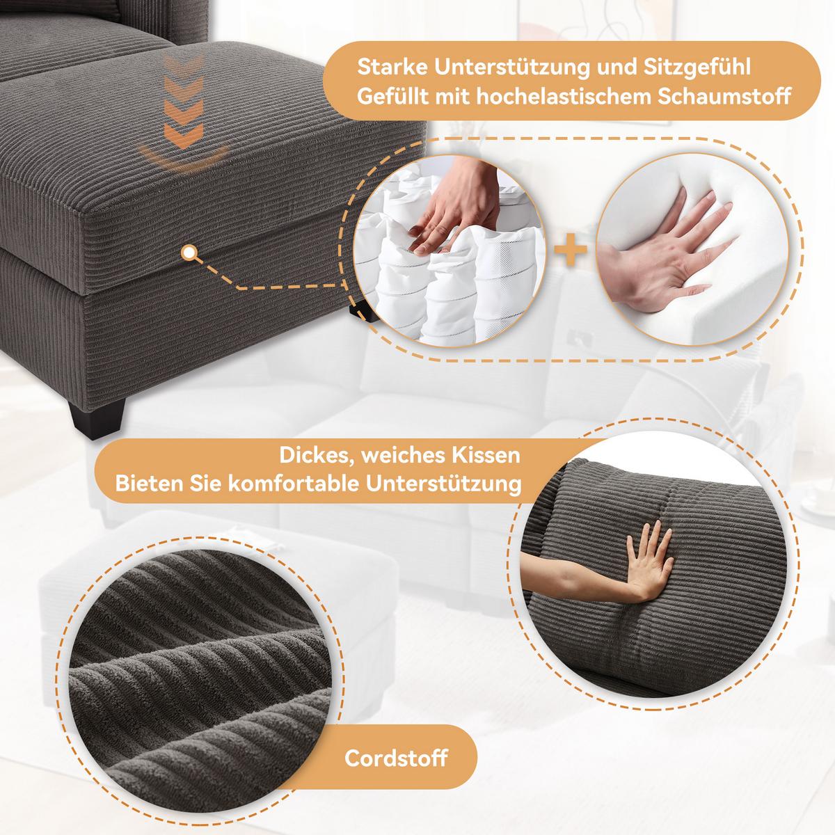 SOFA Modernes 3-Sitzer mit Stoffbezug, Grau – Komfortabel, stilvoll, langlebig, 220 x 90 x 85 cm - Grau, Holzwerkstoff/Textil (213/139cm) - Urban Meuble