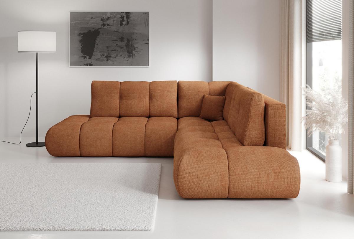 ECKSOFA DUCA II R-S Orange Chenille mit Schlaffunktion - Dunkelorange, Holz (266.5/266.5cm) - MASSENO