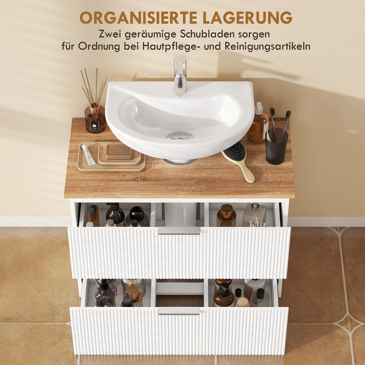 WASCHBECKENUNTERSCHRANK MDF 80/40/60 cm Weiß - Weiß, Holzwerkstoff (40/60/80cm) - HOMCOM