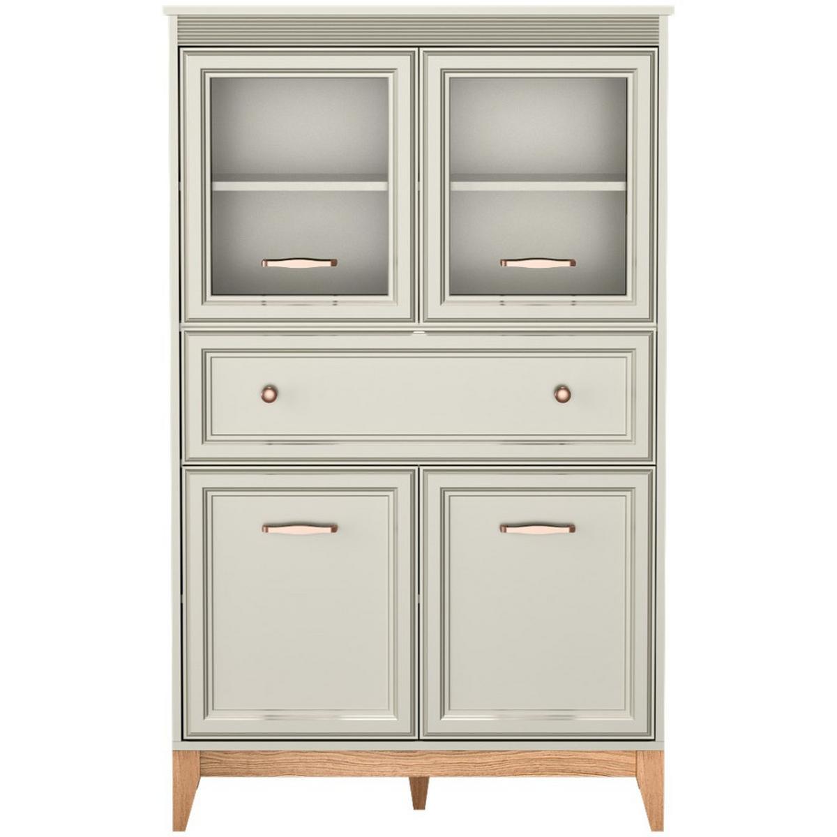 VITRINE Charlott mit 1 Schublade und 4 Türen, mit LED-Beleuchtung - Kaschmir/Eichefarben, Holz/Holzwerkstoff (92/150.5/40.5cm) - Beautysofa