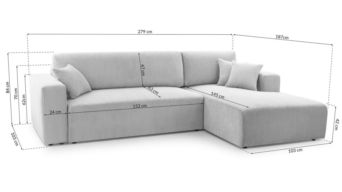 ECKSOFA L Form Catea Grau 279/145/84 cm Links mit Schlaffunktion - Schwarz/Grau, Kunststoff/Textil (145/279cm) - AX Living