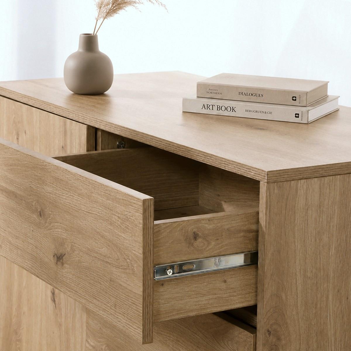 KOMMODE 1 Tür 3 Schubladen Eiche-Dekor FSC-zertifiziert 40/80/90 cm - Eichefarben, Holzwerkstoff (40/80/90cm) - Calicosy