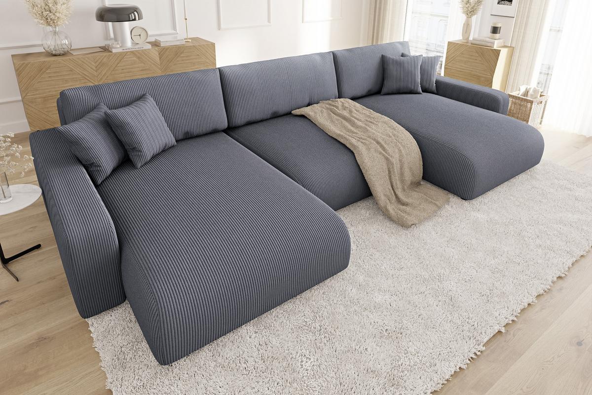 WOHNLANDSCHAFT Emma Grau Cord - Schwarz/Grau, Holz/Kunststoff (332/78/170cm) - S-Style Möbel