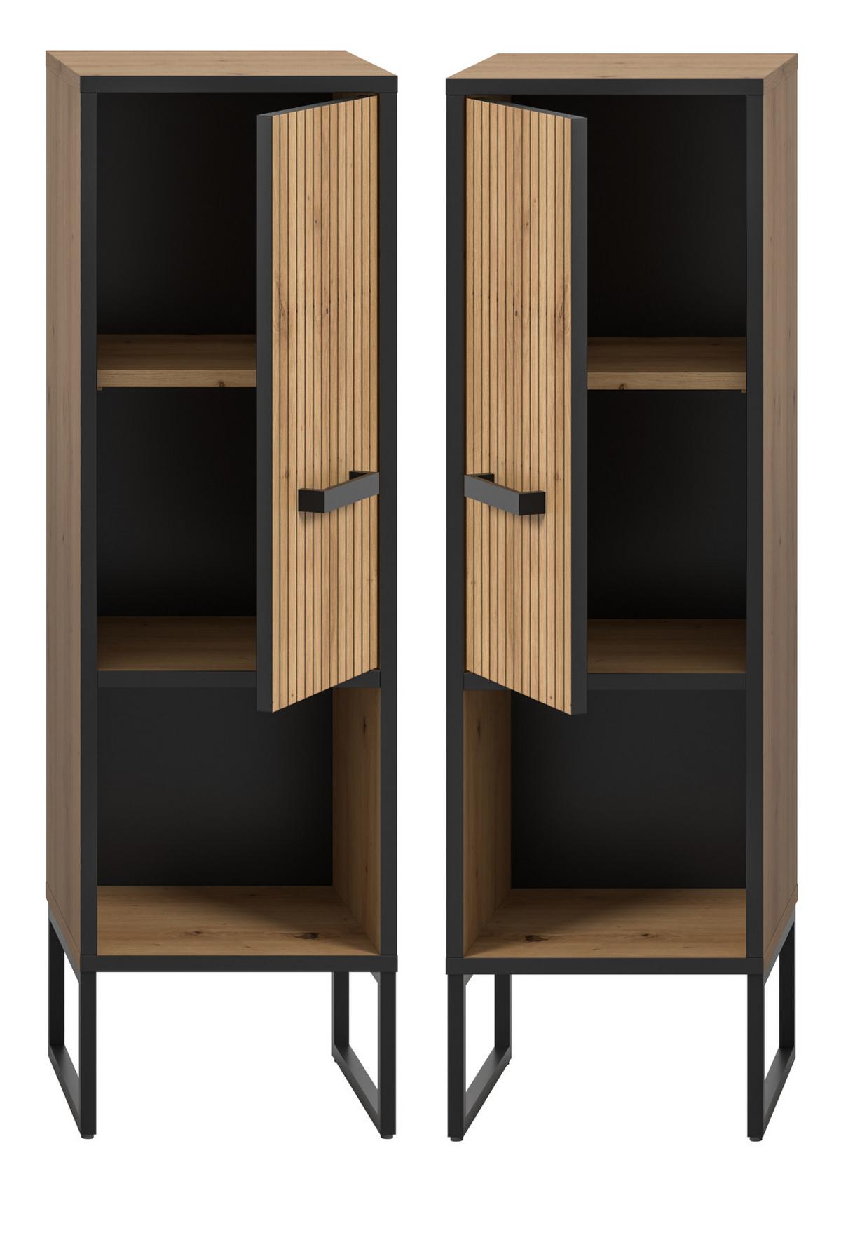 BADKOMMODE Eiche Artisan, schwarz 30 x 101 cm, Badezimmer Kommode mit Soft-Close - Schwarz/Eiche Artisan, Holzwerkstoff/Kunststoff (30/101/32cm) - Inn.Furn