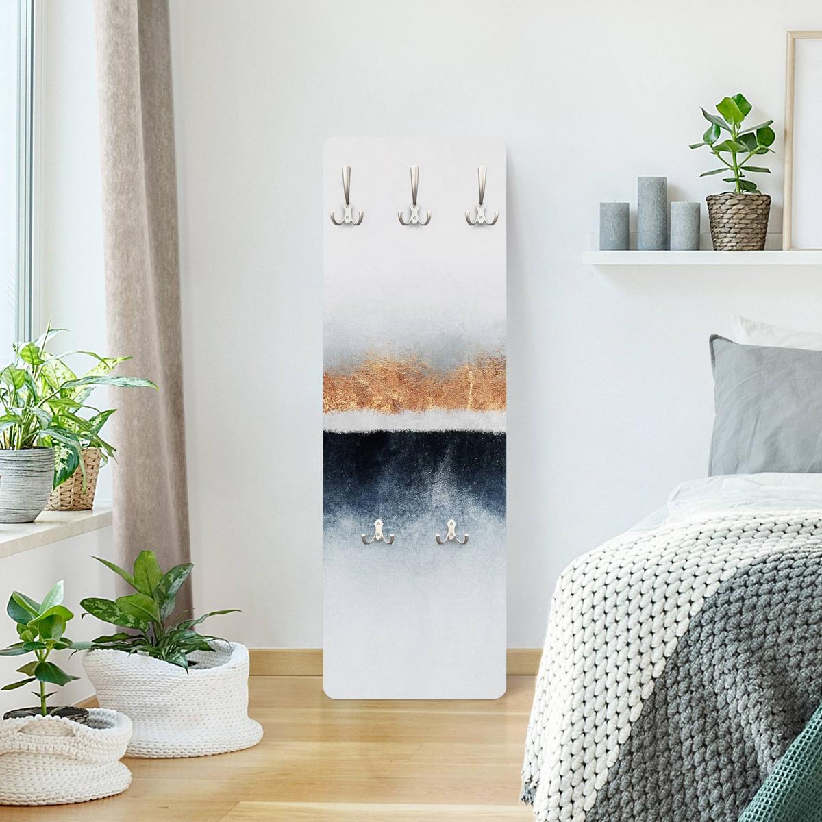 WANDGARDEROBE - Goldener Horizont Aquarell 34/105 cm - Goldfarben, Holzwerkstoff (34/105/1.6cm) - Bilderwelten
