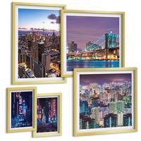 BILDER SET 5er Set - 50x50 cm & 20x30 cm & 40x60 cm Goldrahmen - Bergblumen Himmelsweg - Goldfarben, Kunststoff (40/60cm) - TULUP