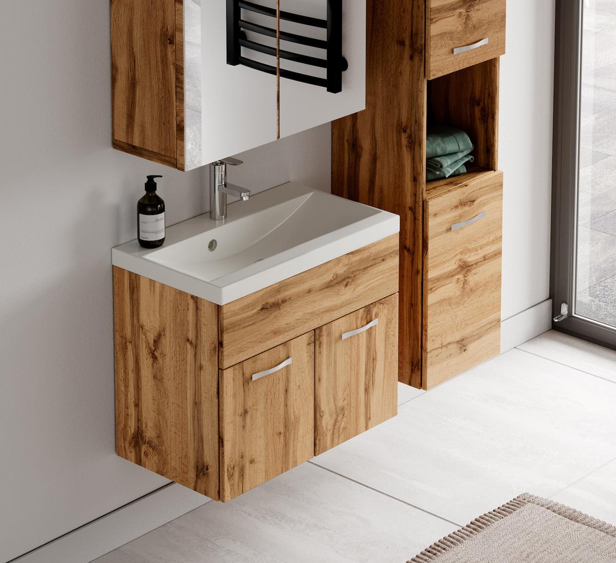 BADMÖBEL-SET Montreal 3 Teile Eiche - 60 x 35 x 51 cm - Eichefarben, Holz (60/53/35cm) - Badplaats