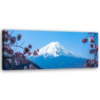 WANDBILD kirschblüten und berg fuji - Blau, Textil (90/30cm) - Feeby