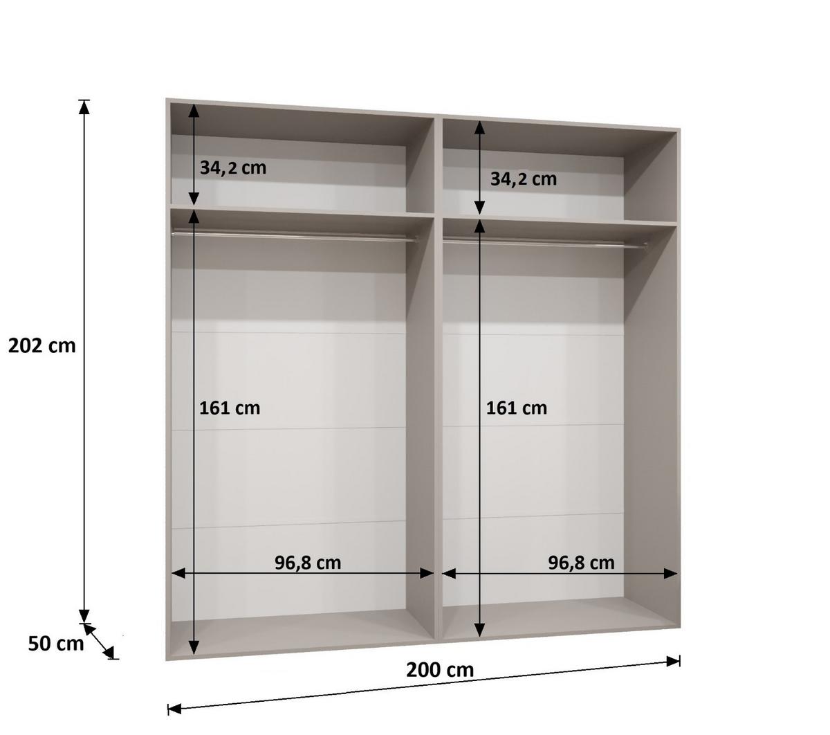 DREHTÜRENSCHRANK 202/200/52 4-türig - Kaschmir/Schwarz, Holz (200/202/52cm) - MÖBEL KRYSPOL