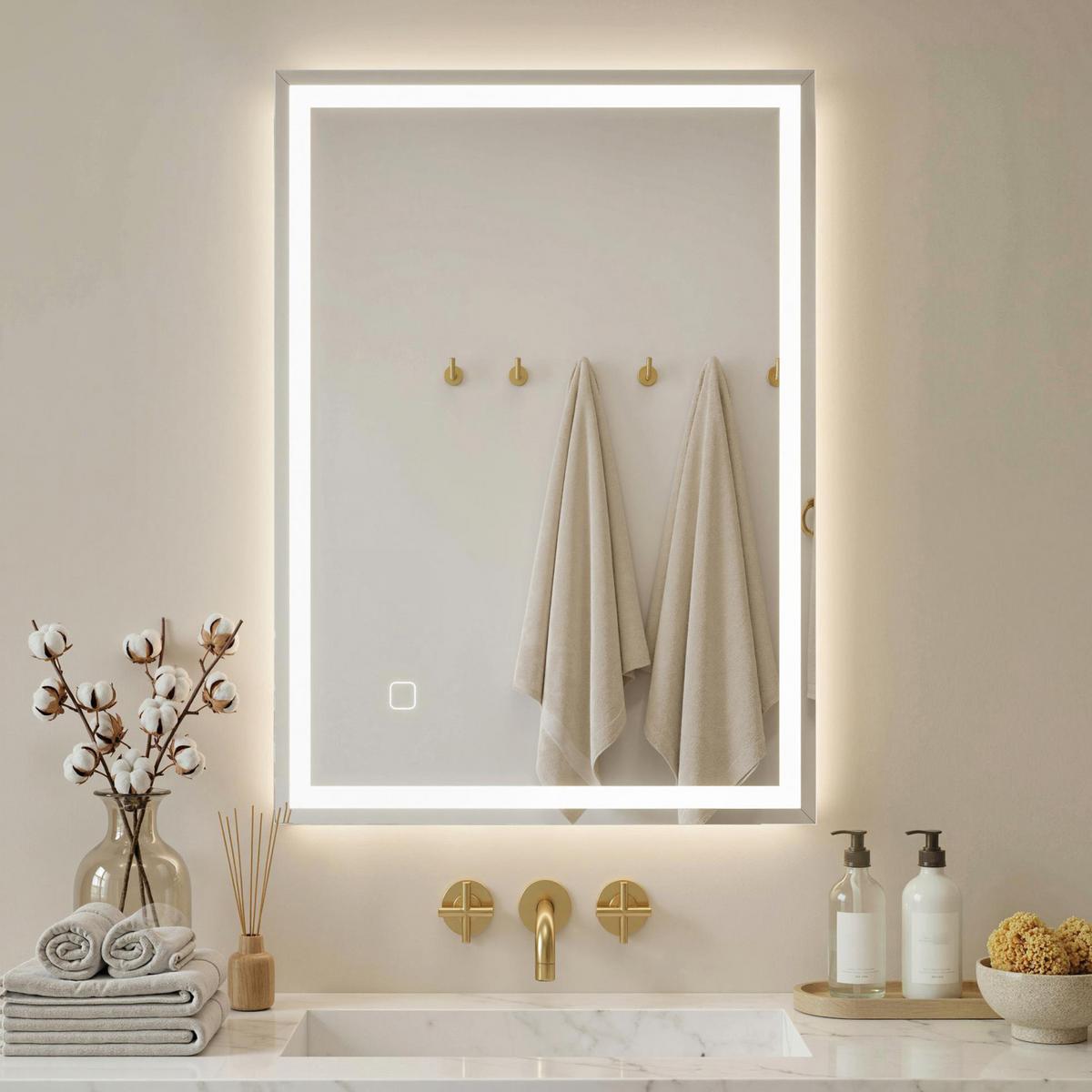 BADEZIMMERSPIEGEL Glas Silber - Silberfarben, Glas (50/4/70cm) - HOMCOM