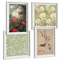 BILDER SET 4er Set - 50x50 cm & 40x60 cm Weißer Rahmen - Blumen und Vögel in natürlicher Umgebung - Weiß, Kunststoff (50/50cm) - TULUP