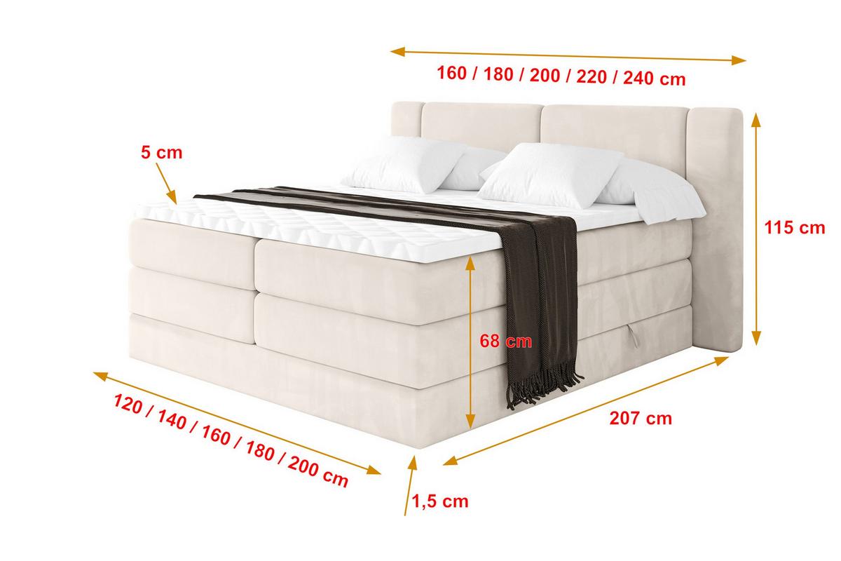 BOXSPRINGBETT mit Matratze H3/H4 - EVON KING - 180x200 cm Beige - Beige, Holzwerkstoff (180/200cm) - ALTDECOR