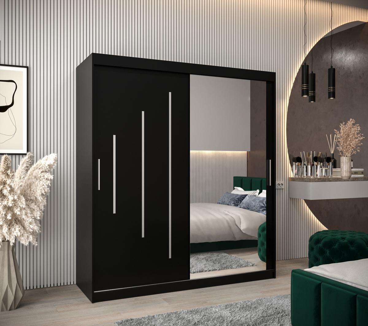 SCHWEBETÜRENSCHRANK 200/180/62 2-türig - Silberfarben/Schwarz, Holz/Kunststoff (180/200/62cm) - Abiks Möbel