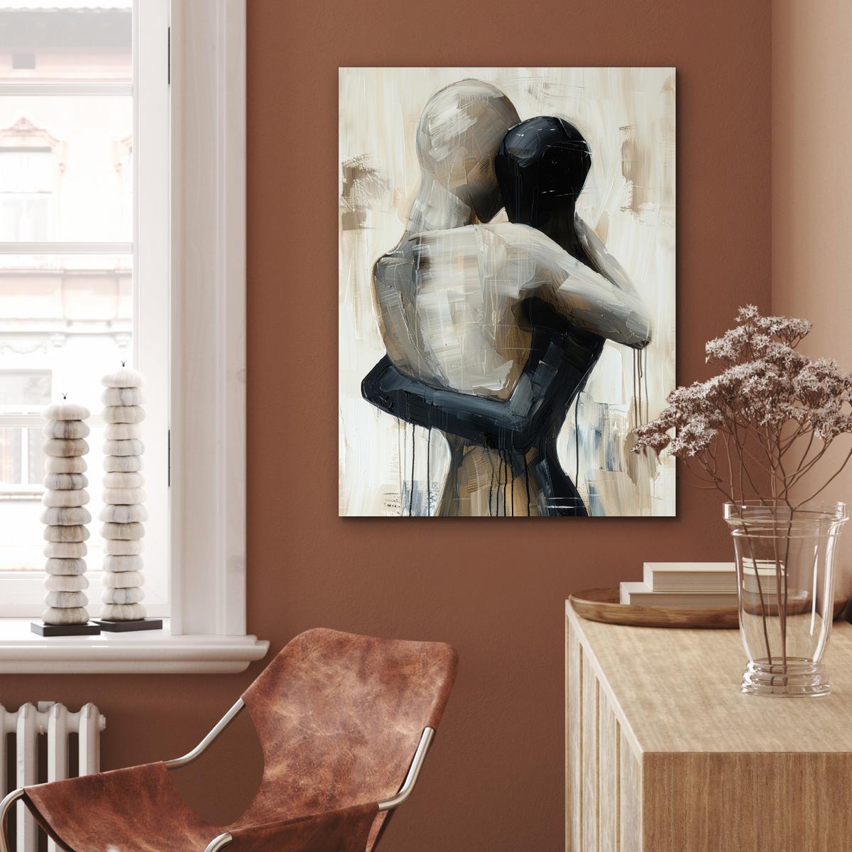 METALLBILD Abstrakt - Liebe - Schwarz und weiß - Modern 60x80 cm - Schwarz, Metall (60/80cm) - MuchoWow