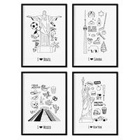 POSTER Set mit 4 Blättern Amerika A3 Schwarzer Rahmen - Schwarz, Papier (29.7/3cm) - Nacnic
