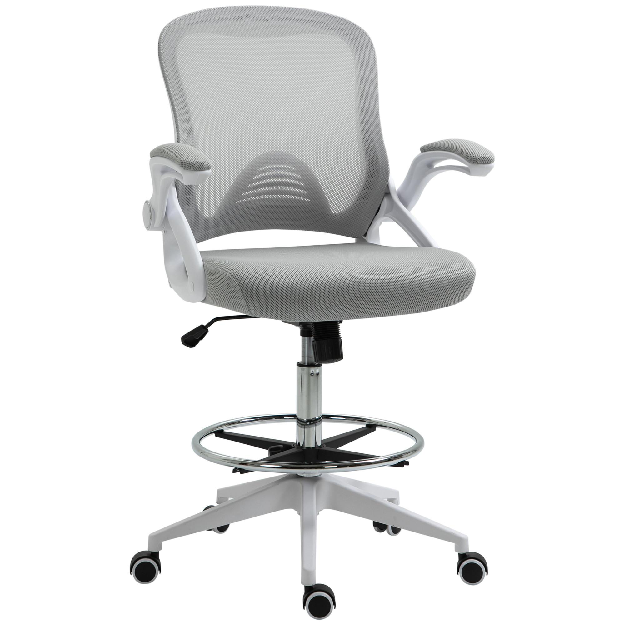 BÜROSTUHL Ergonomischer Schreibtischstuhl mit Hochklappbaren Armlehnen Netz - Hellgrau, Kunststoff (60/126/64cm) - Vinsetto