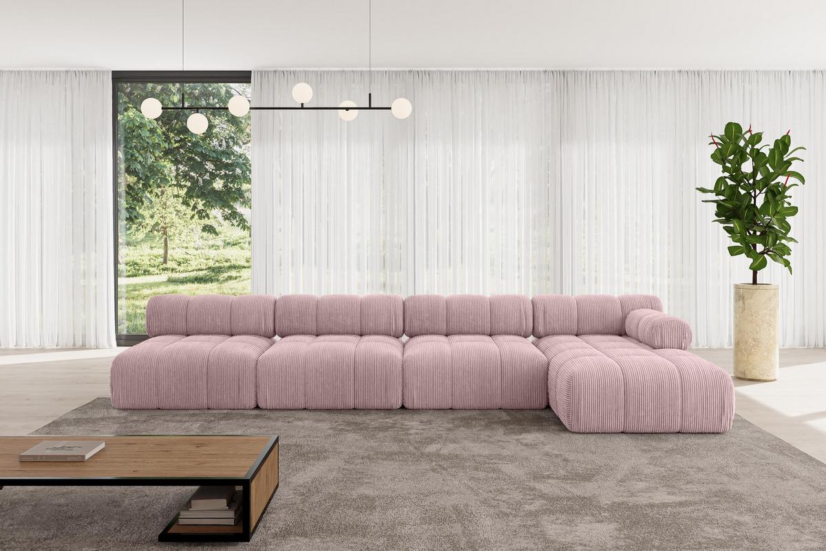 ECKSOFA modulares Sofa Razon-L3 - 380x160x70 cm Rosa Cord - Rosa, Holzwerkstoff/Textil (380/160cm) - ALTDECOR