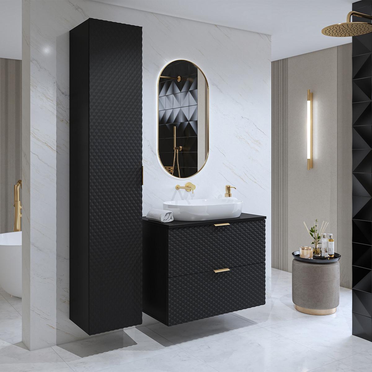 WASCHTISCHUNTERSCHRANK 80.4cm Cléa 2er-Set Schwarz - Schwarz, Holzwerkstoff (80.4/62.6/48.5cm) - Petits-meubles