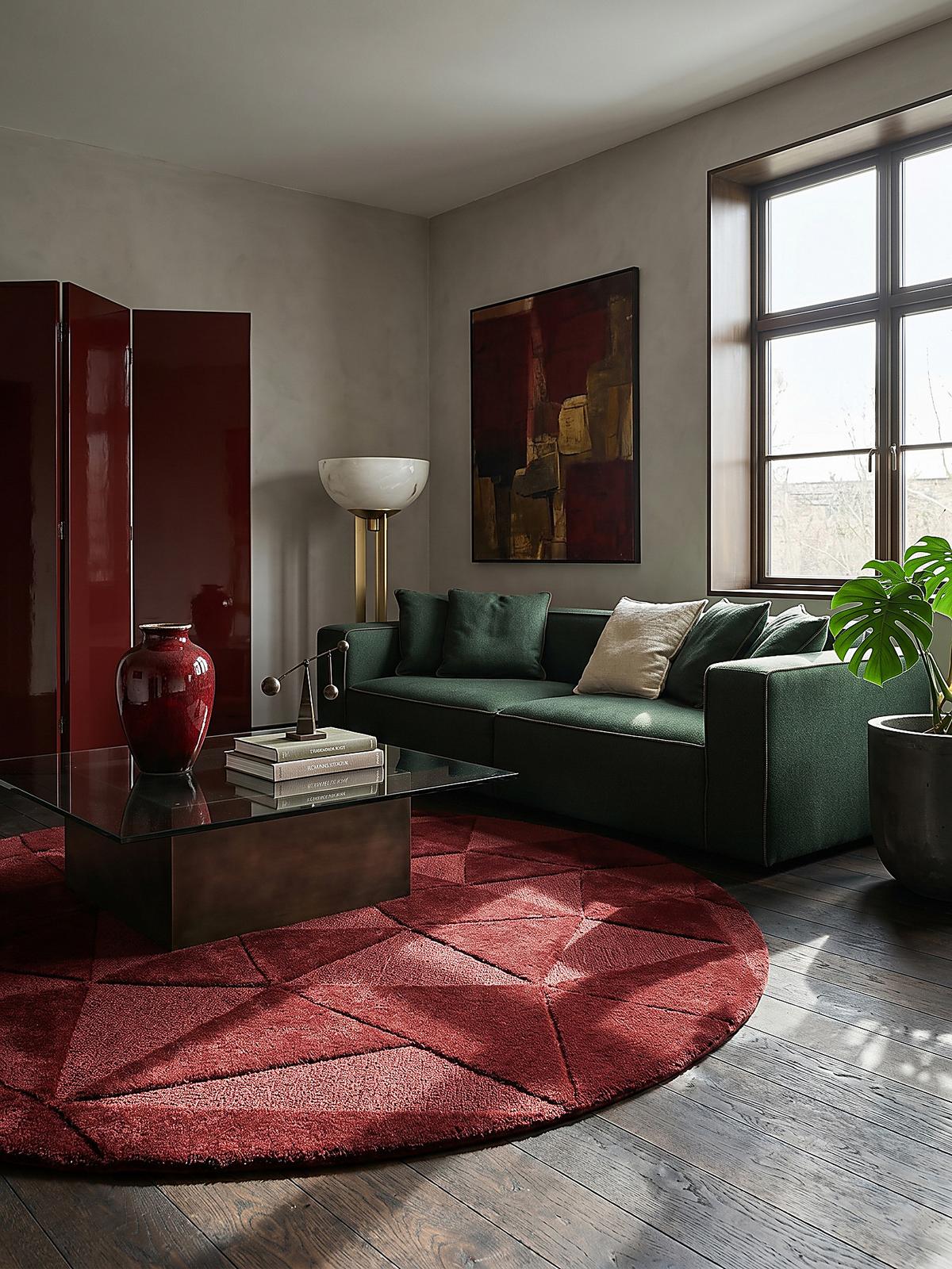 WOLLTEPPICH DEBEN, geometrisch, Rot, Ø 160 cm - Rot, Textil (160/160cm) - KADIMA DESIGN