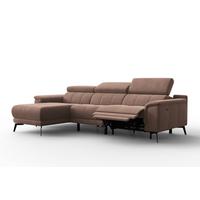ECKSOFA FIERO 4-Sitzer LINKS, Brauner Veloursstoff - Schwarz/Braun, Holz/Textil (288/170cm) - Courtois Laville