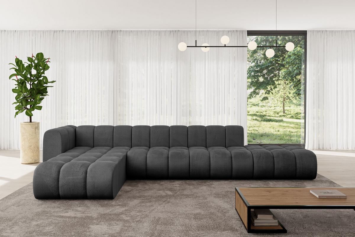 ECKSOFA modulares Sofa Zuvon-L2 - 387x177x70 cm Schwarz - Schwarz, Holzwerkstoff/Textil (387/177cm) - ALTDECOR