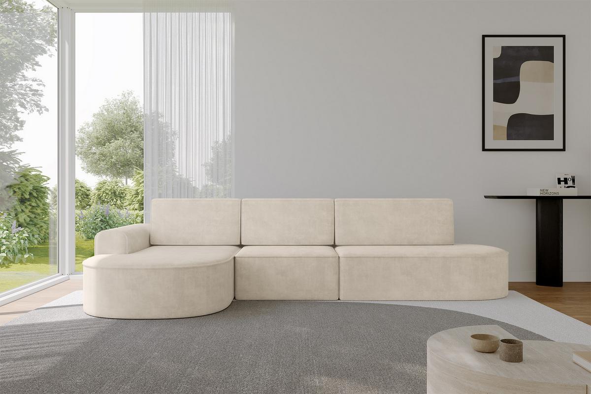 ECKSOFA mit Schlaffunktion Ottomane Links MARI L2-S 368X167X85 Beige Velours - Sandfarben/Schwarz, Holzwerkstoff/Kunststoff (368/167cm) - ALTDECOR