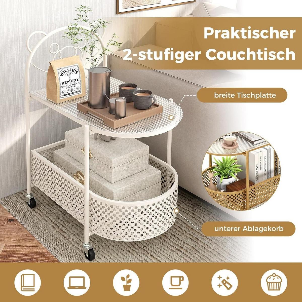 GLASTISCH 76cm Weiß - Weiß, Metall (40/60/76cm) - COSTWAY
